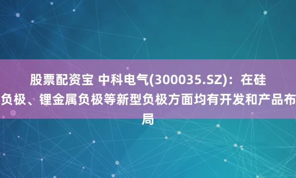 股票配资宝 中科电气(300035.SZ)：在硅碳负极、锂金属负极等新型负极方面均有开发和产品布局